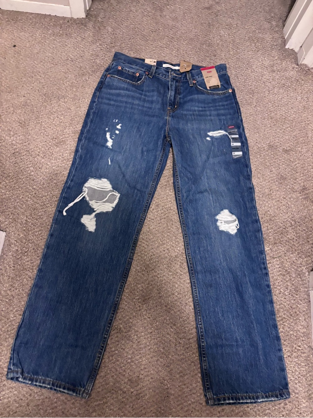 Levi's Blue Distressed Straight Leg Jeans